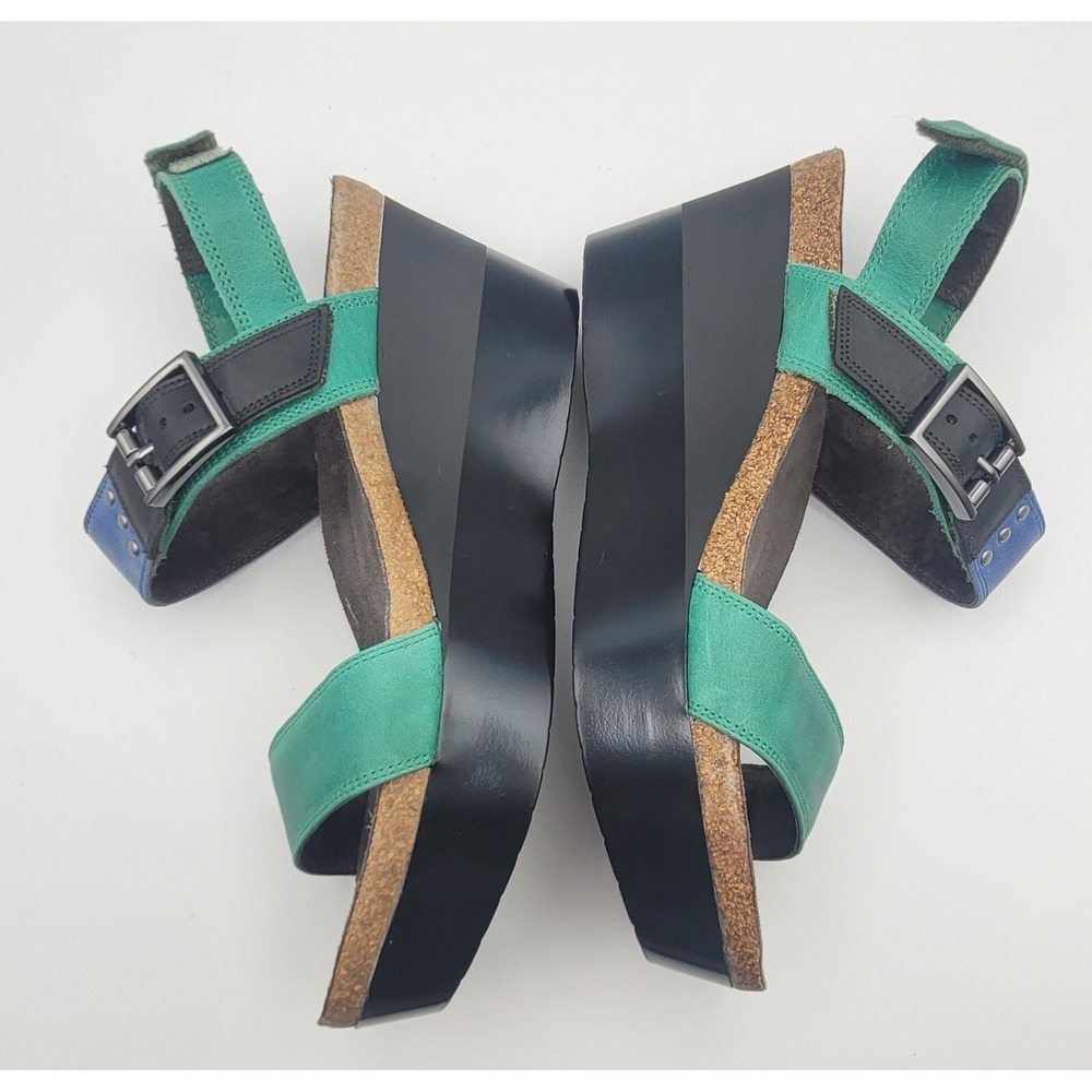Naot Alpha Blue Green Leather Wedge Sandals Size 9 (EU 40) Comfort Strappy Shoes - Picture 3 of 12